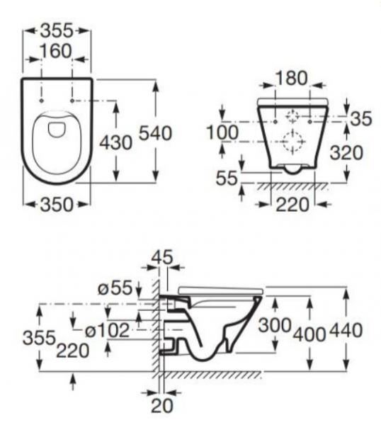 Laufen Roca Gap round RIMless toiletpakke inkl. sæde m/soft-close, mellem cisterne og kobber betjening