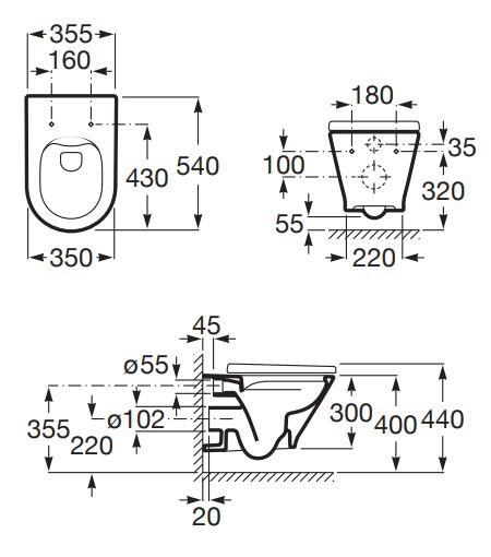 Laufen Roca Gap round RIMless toiletpakke inkl. sæde m/soft-close, mellem cisterne og mat sort betjening