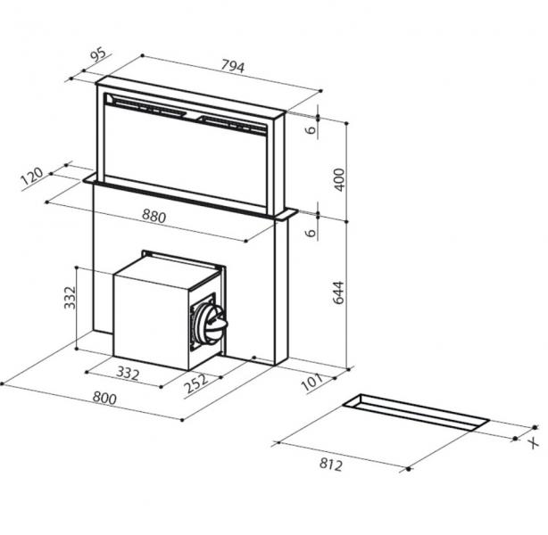 Eico Fabula W PLUS indbygget emhætte t/ bordplade - Rustfrit stål m/hvid glas