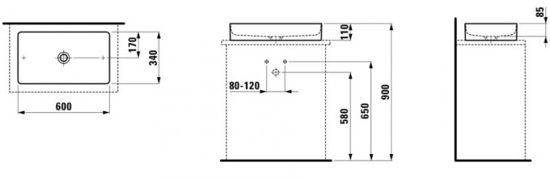 Laufen Living håndvask bordstående vask 600 x 340 mm.