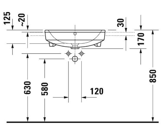 Duravit No.1 55 håndvask t/delvis nedfældning - 1 hanehul