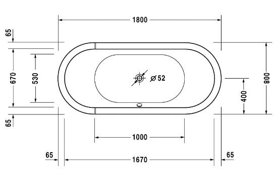 Duravit Starck ovalt badekar t/indbygning - 180 x 80 - 2 ryglæn