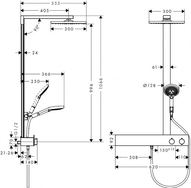 Hansgrohe Raindance E 300 Showerpipe 600 ST - EcoSmart