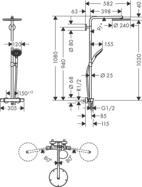 Hansgrohe Raindance Select S 240 PowderRain brusesystem - Poleret guldoptik