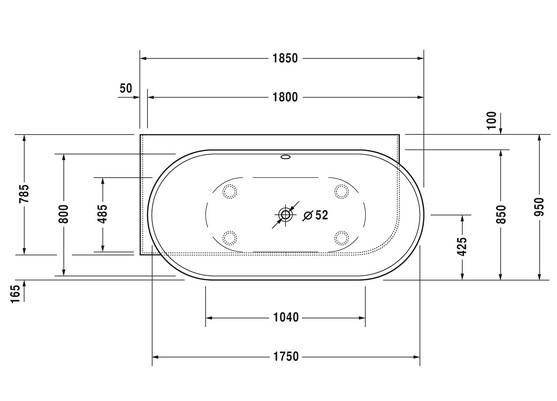 Duravit Luv fritstående badekar t/hjørne - 185 x 95  - Mat hvid - Venstre