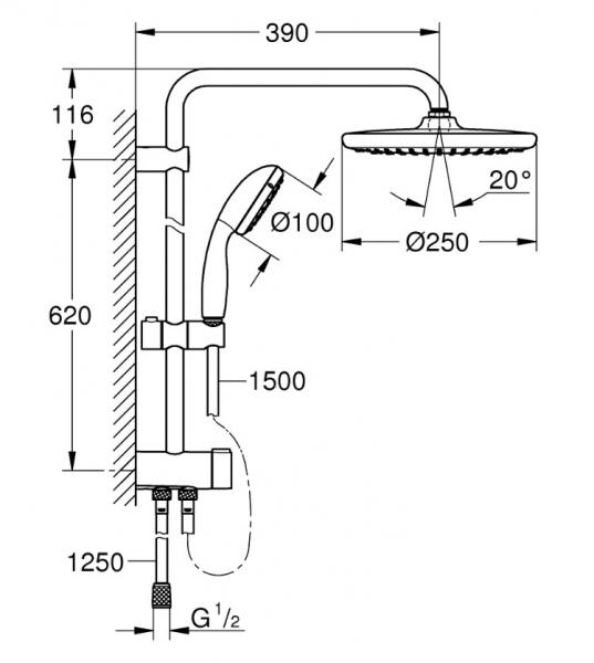 Grohe Vitalio Start 250 komplet brusesystem - Mat sort