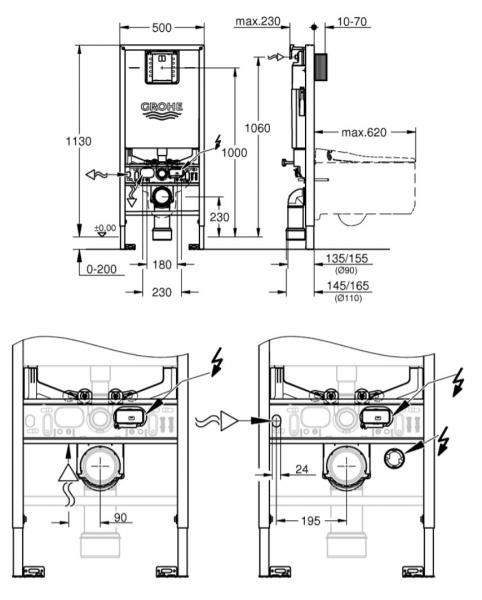 Duravit Me by Starck rimless komplet pakke inkl. SensoWash Slim bidetsæde og Grohe SLX cisterne