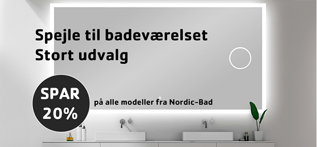 Spar 20% på spejle med lys fra Nordic bad 